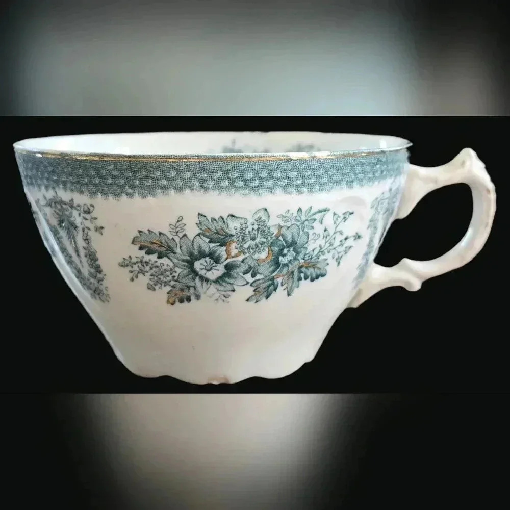 3 Antique 1890s Teacups by Grindley of England in Turquoise Brussels Pattern - Picture 3 of 5